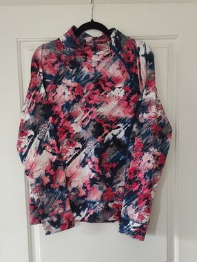 New York & Company Pink, Navyand white Floral-Print Mock Neck Pullover